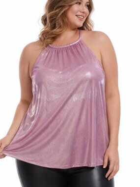 Pink Shimmer Sparkle Built in Bra Halter Top – Size 2X (NWT)